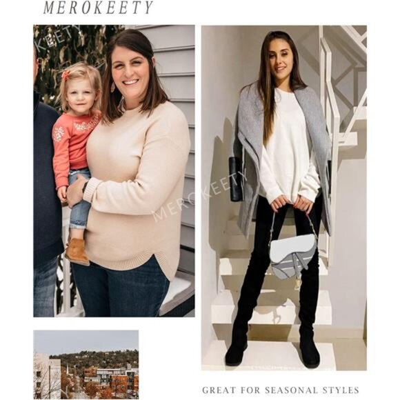 Women's Fall Long Balloon Sleeve Crew Neck Sweater: Soft Waffle Knit - Picture 5 of 7